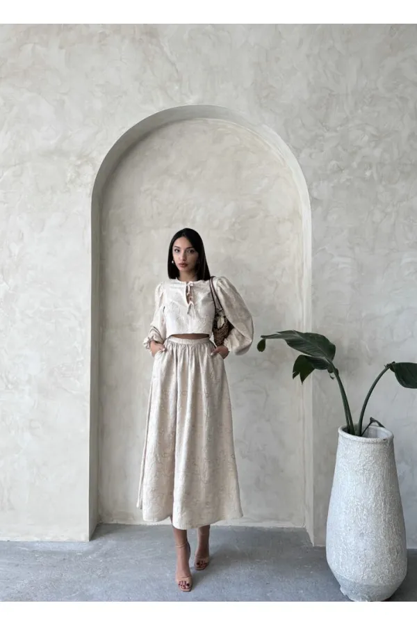 Nakışlı Toptan Etek - Taş | Topshow | F1901