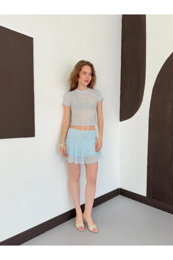 D 2996 EMBELLISHED LACE SKIRT - BLUE D 2996 EMBELLISHED LACE SKIRT - BLUE
