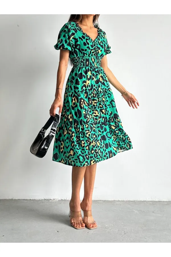 Topshow Emerald Leopard Print Long Wholesale Dress