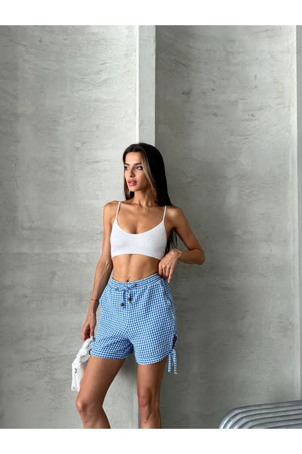 Topshow Mavi Yanları Bagcıklı Pitikare Toptan Şort