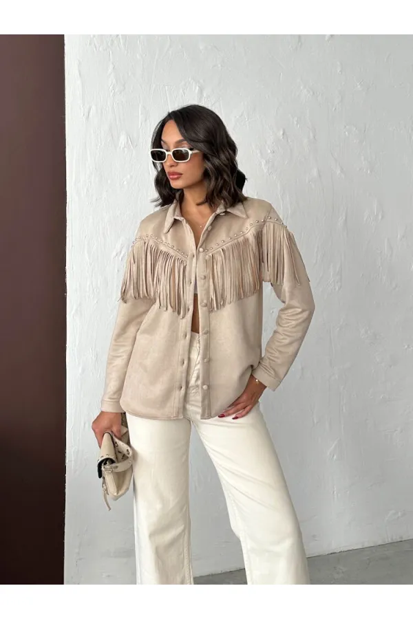 Chemises en daim scuba à franges Topshow - Pierre | F2029