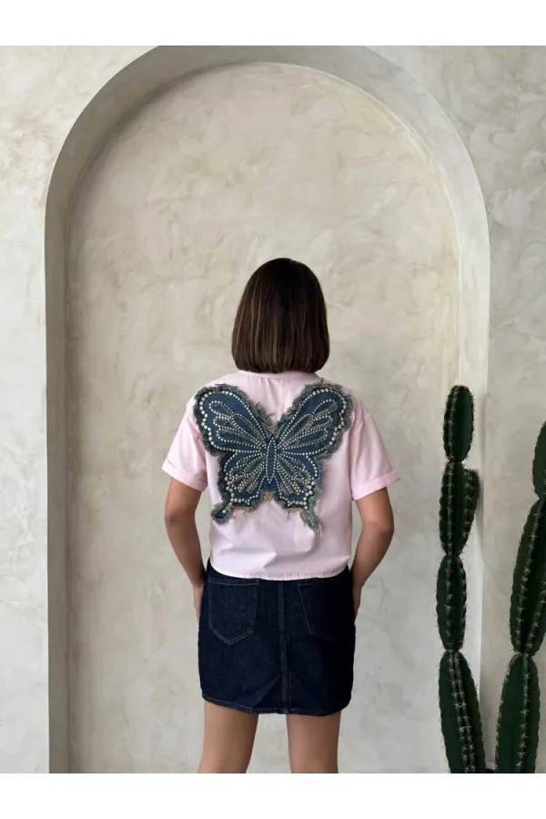 Kelebek Detaylı Toptan Gömlek   Pembe | Topshow