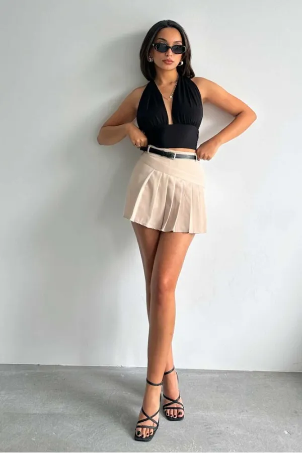 Topshow Açık Taş Pileli Dokuma Toptan Şort Toptan Etek