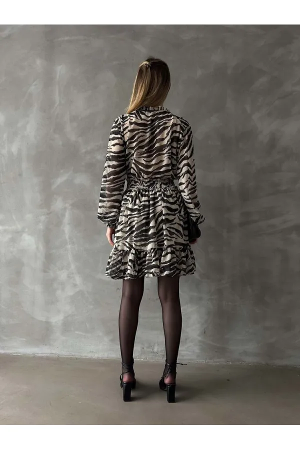 Leopar Çizgili Toptan Elbise - Siyah | TOPSHOW | F1591