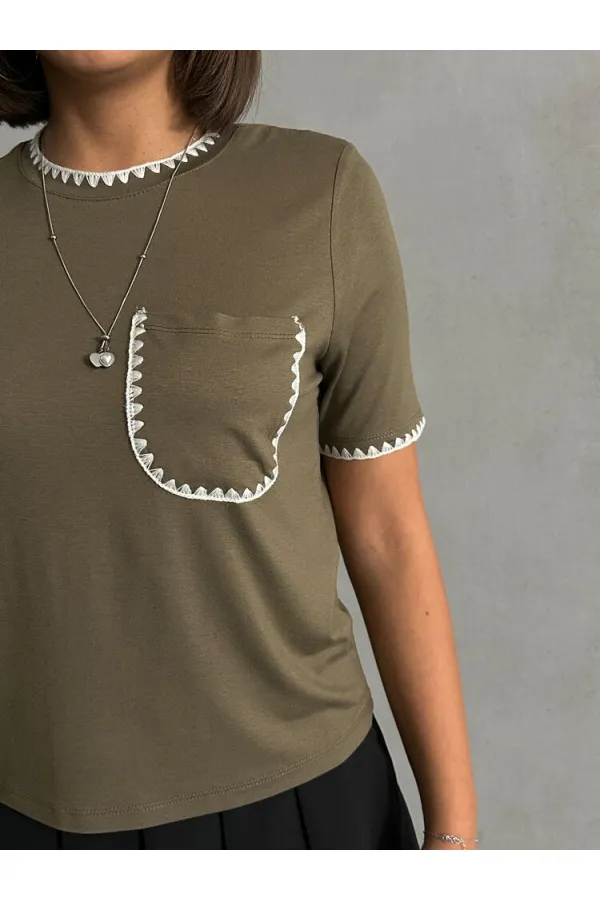 Topshow Haki Çoban Dikişli Toptan T-Shirt