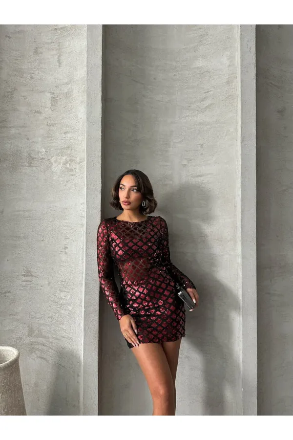 Blouse à sequins en gros - Bordeaux | TOPSHOW | F1619