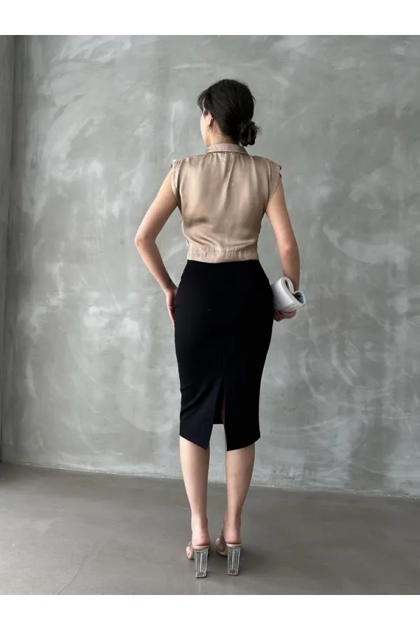 Topshow Mink Zero Sleeve Satin Above Belly Wholesale Shirt