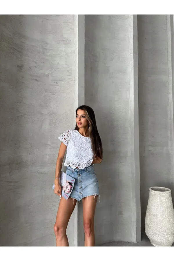 Topshow White Guipure Evening Dress Wholesale Blouse