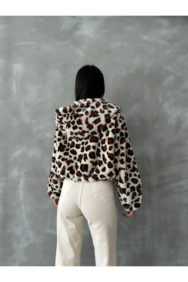 Bskılı Pejuş Toptan Mont - Açık Taş Leopar | TOPSHOW | F1654