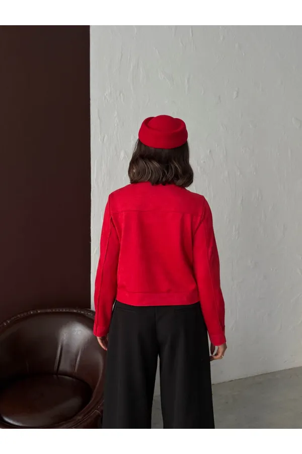 Veste Topshow en daim à poches - Rouge | F1800