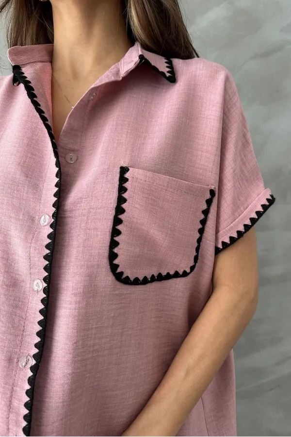 Topshow Powder Shepherd Stitched Linen Wholesale Shirt