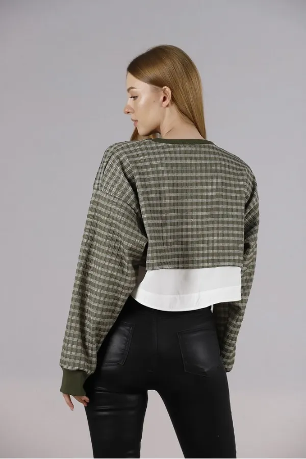 Crop Wholesale Blouse - Khaki | TOPSHOW | F1544