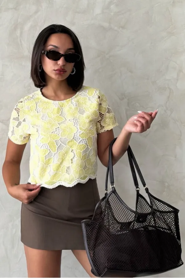 Dantel Bluz - Sarı | Topshow