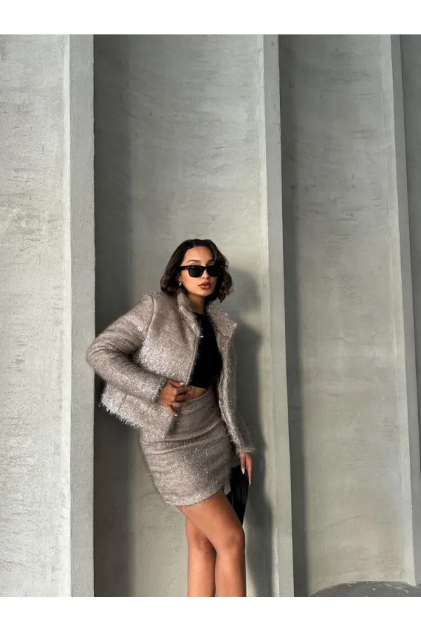 Manteau à franges pailletées en gros - Gris | TOPSHOW | F1838