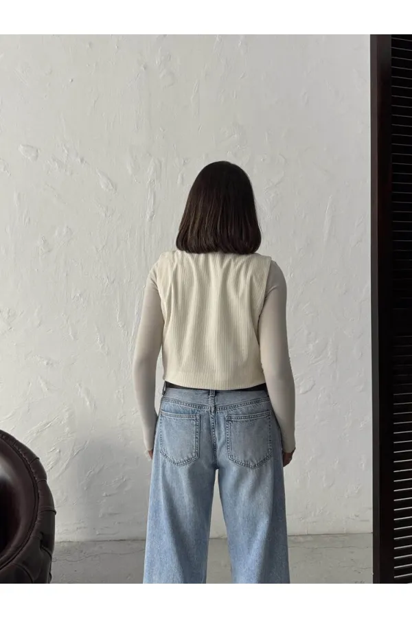 Topshow - Gilet en velours brodé en gros - Crème