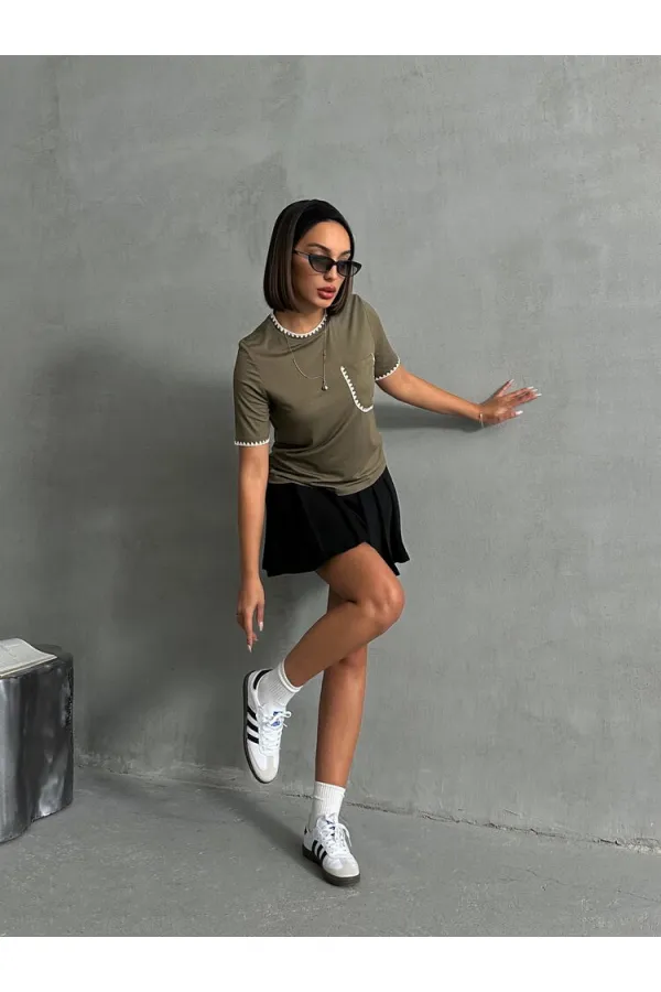 Topshow Haki Çoban Dikişli Toptan T-Shirt