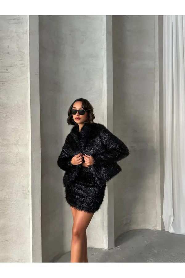 Manteau à franges pailletées en gros - Noir | TOPSHOW | F1838