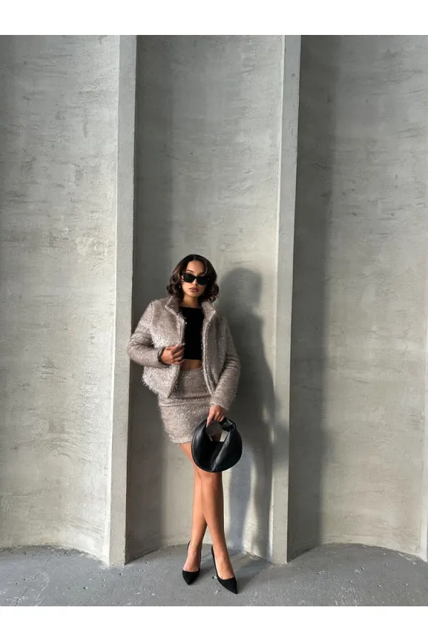 Manteau à franges pailletées en gros - Gris | TOPSHOW | F1838