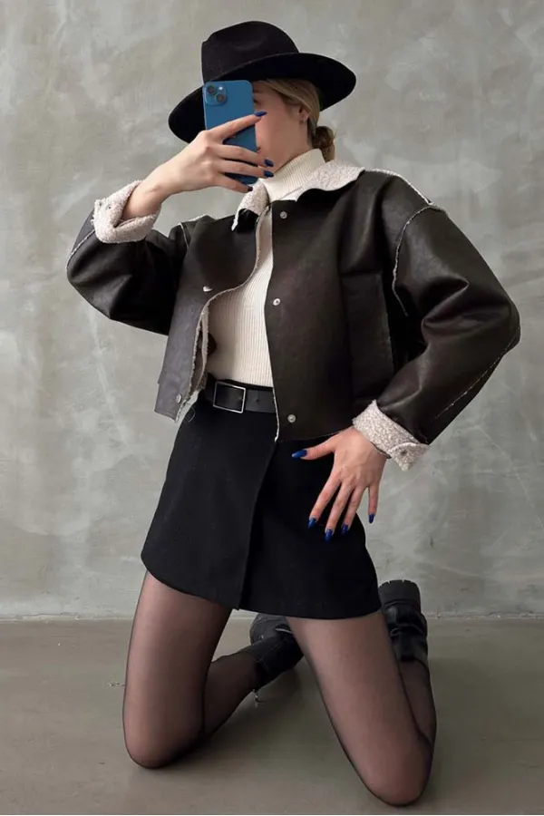 Nubuk Yakası Kürklü Toptan Mont - Kahve | TOPSHOW | F1577