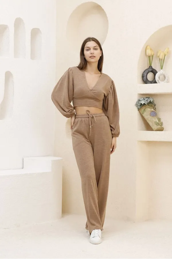 Crop Toptan Bluz - Kahve | TOPSHOW | f1485