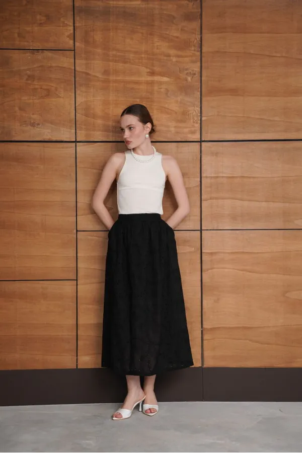 Embroidered Long Skirt - Black | F2080 - Topshow