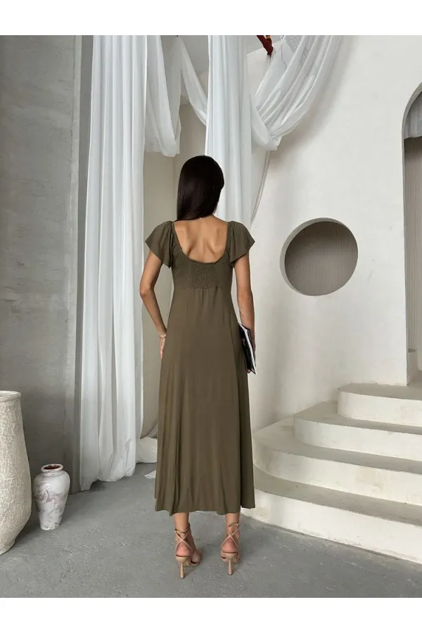 Topshow Khaki Plain Viscose Wholesale Dress