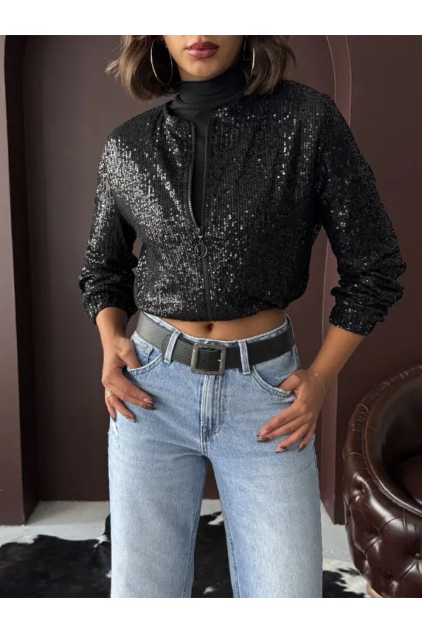 Topshow - Veste à sequins noirs pour femme (vente en gros) - Tenue de soirée élégante