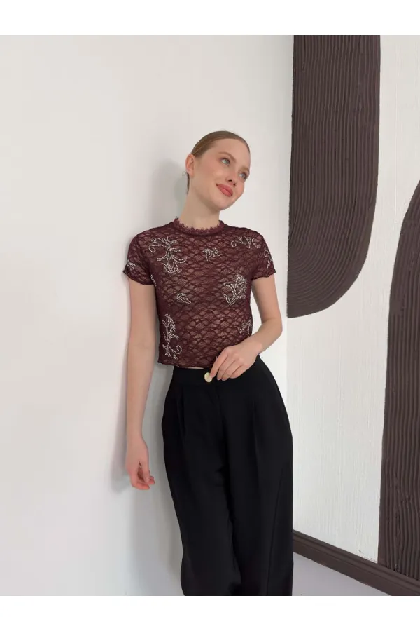 D 3007 GÜPÜR T SHIRT - KAHVE