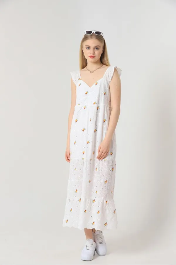 Robe plissée jaune à fleurs Topshow, col en V, en gros