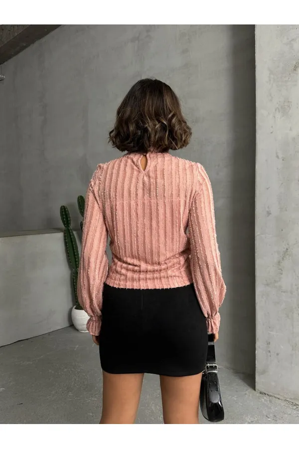 Simli Sakallı Toptan Bluz - Pudra | TOPSHOW | F1852