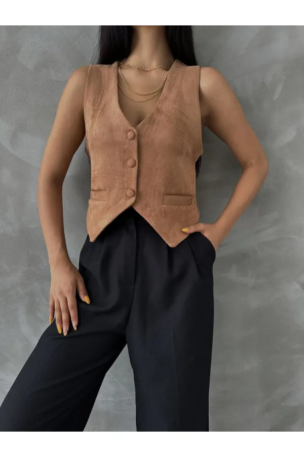 Gilet en daim en gros - Beige | TOPSHOW | f1528