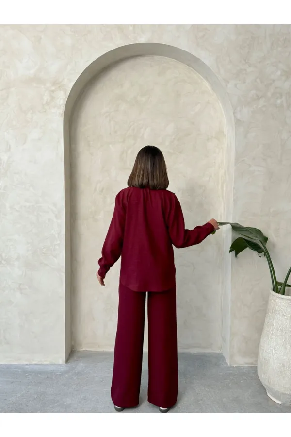 Pantalon en lin - Bordeaux | Topshow