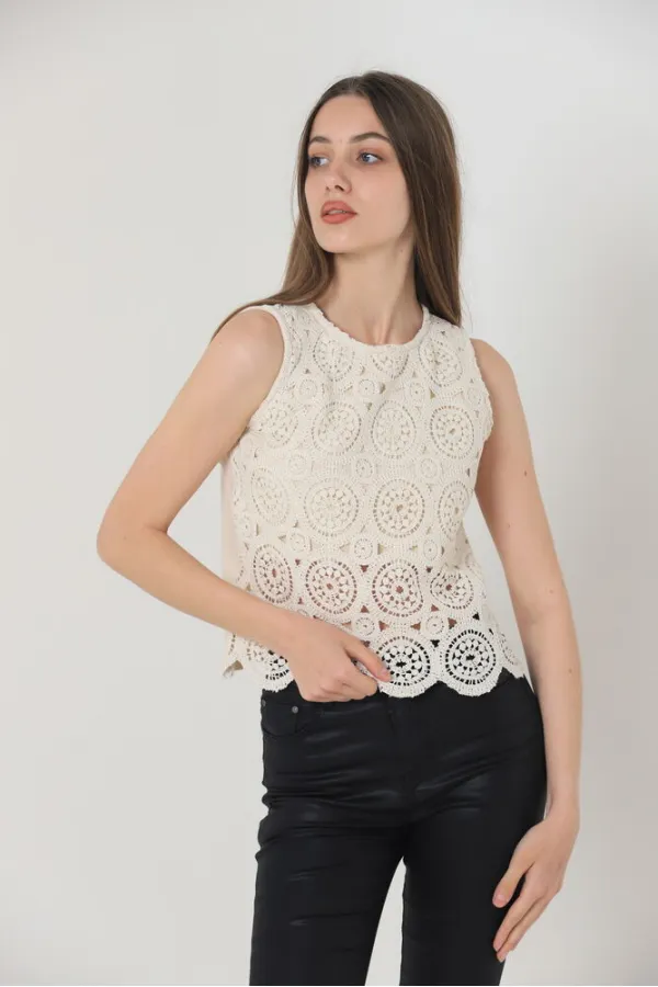 T-shirt à manches zéro et col rond en dentelle, vente en gros - Brut | TOPSHOW