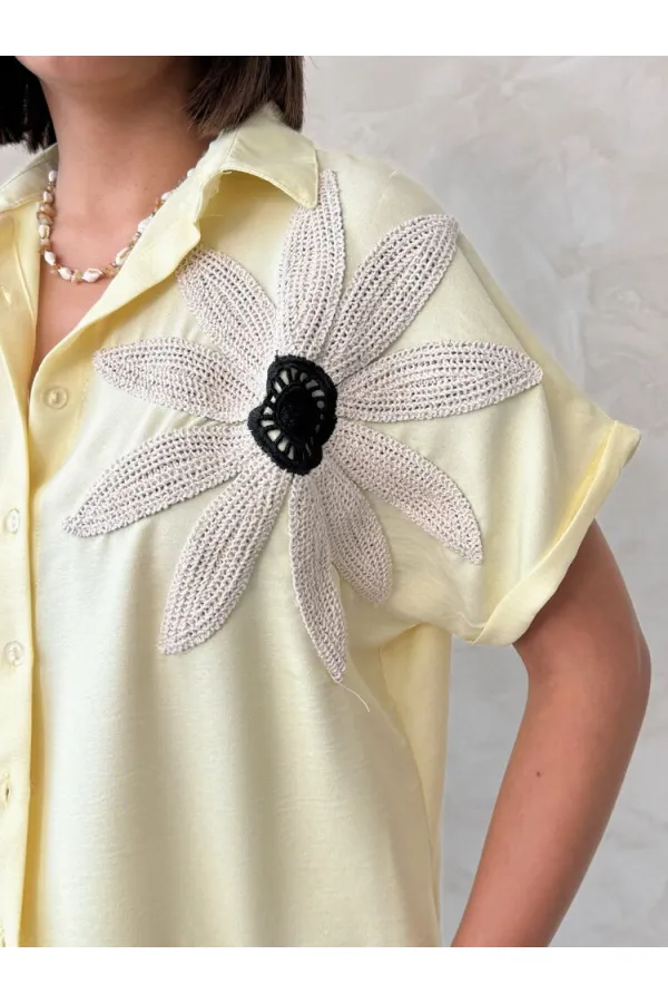 Floral Detail Wholesale Shirts - Yellow | Topshow Floral Detail Wholesale Shirts - Yellow | Topshow
