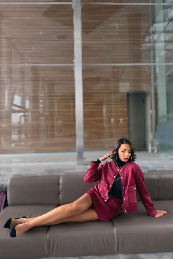 Veste en daim à poches en gros - Rouge bordeaux | TOPSHOW | F1800