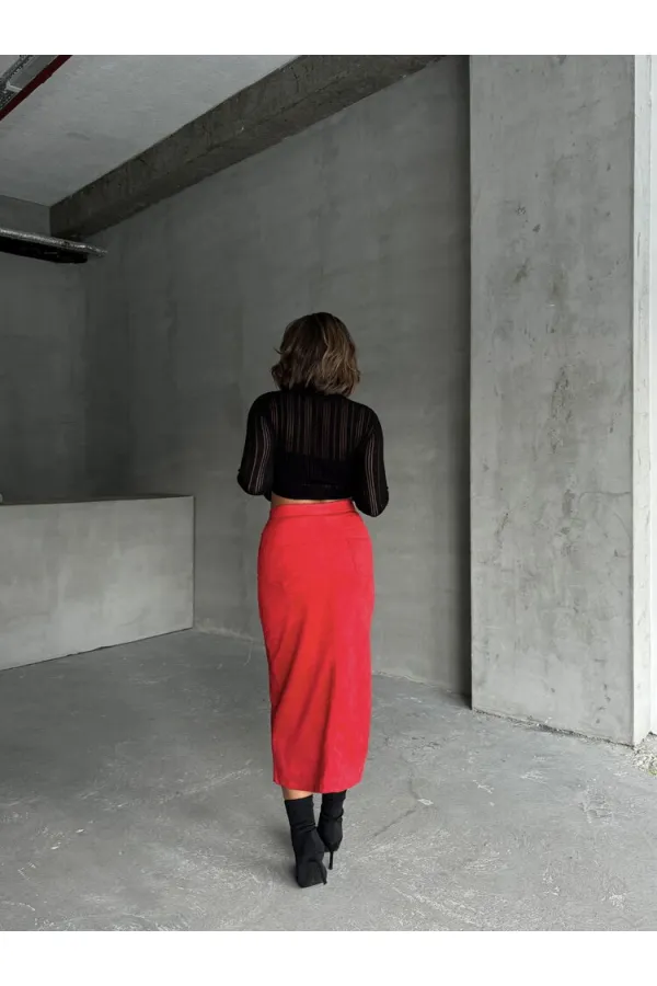 Süet Toptan Etek - Kırmızı | TOPSHOW | F1761