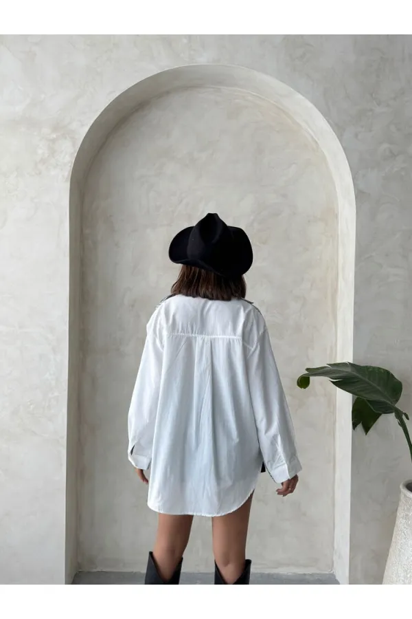 Kot Detaylı Toptan T-Shirt - Krem Mavi | Topshow | F1917