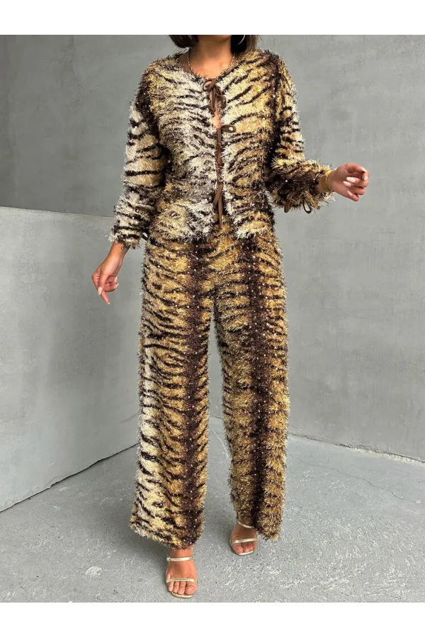 Pantalon à motif tigre en gros - Zébré marron. | TOPSHOW | F1768