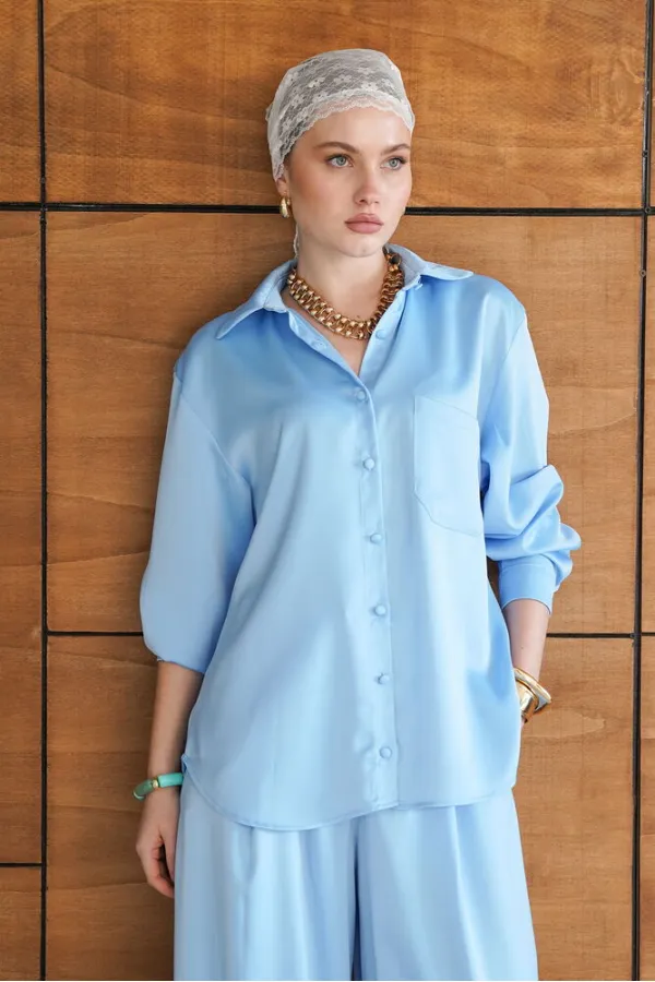 Satin Shirt - Blue | F2062 - Topshow