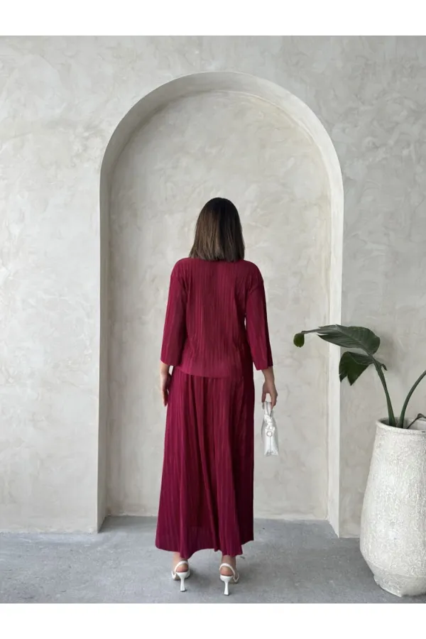 Tie Front Pleated Shirt - Claret Red | Topshow | F1739