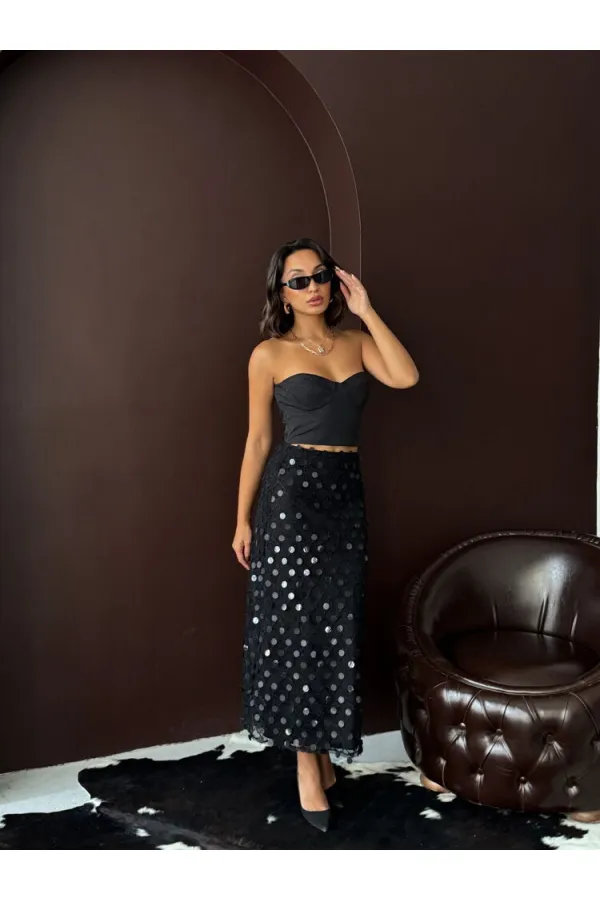 Jupe midi de soirée Topshow à sequins - Noire | Automne/Hiver 2012