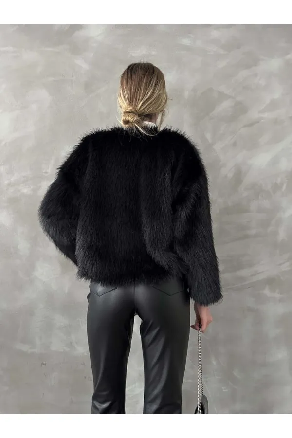 Topshow Siyah Suni Kürk Toptan Ceket | F1615