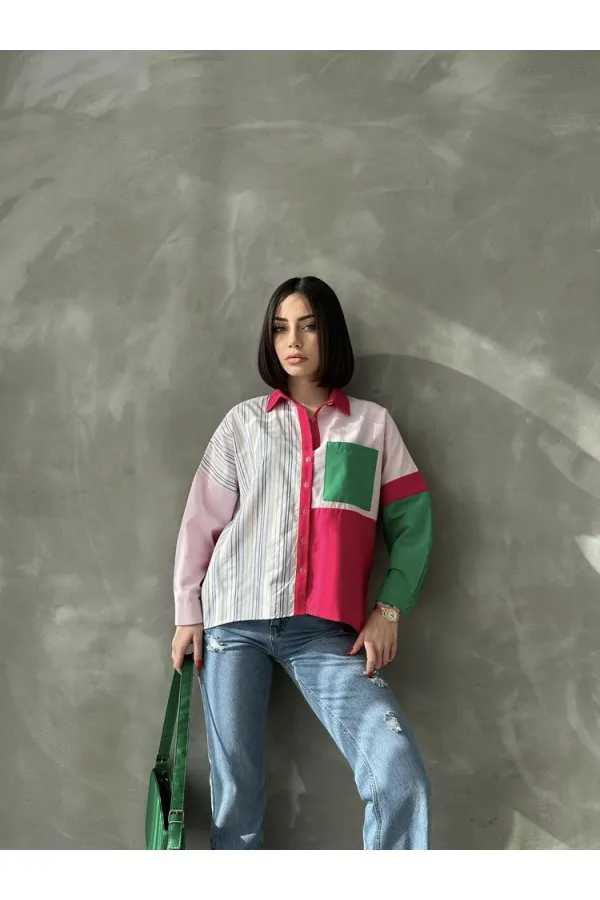 Striped Piece Wholesale Shirt - Colorful Stripes | TOPSHOW | F1461