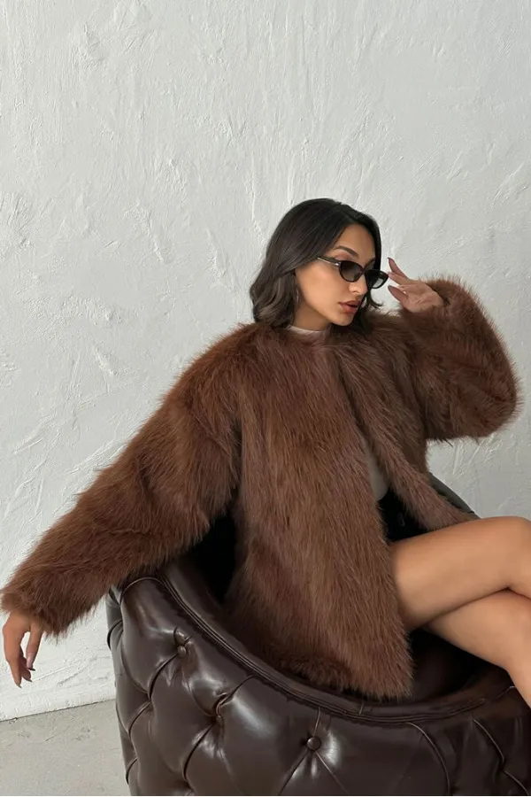 Faux Fur Wholesale Jacket - Brown | TOPSHOW | F1608