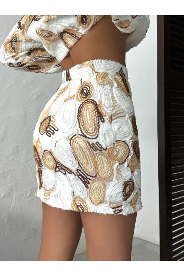 Topshow Wholesale Flounce Patterned Mini Skirt – Stylish and Modern Design – Brown | F1963