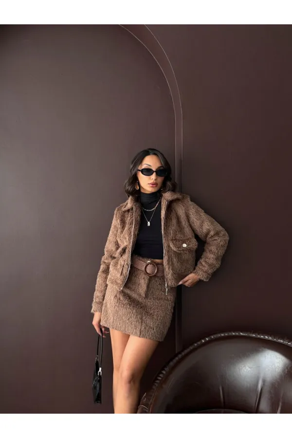 Topshow - Veste femme aspect fourrure (vente en gros) - Marron clair