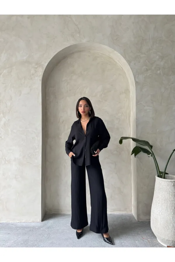 Topshow Siyah Keten Toptan Pantolon