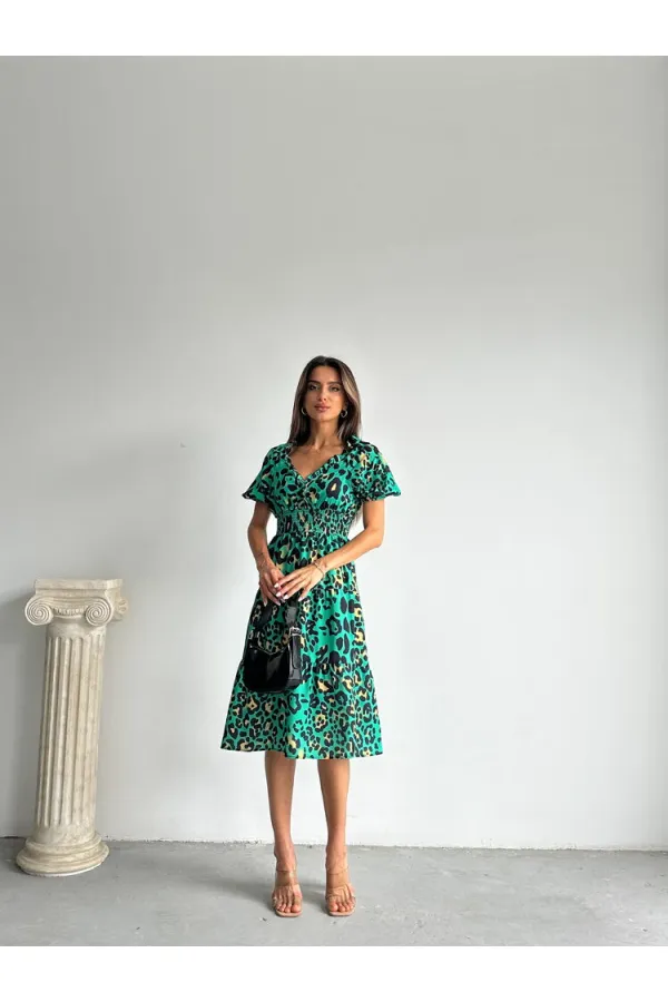 Topshow Emerald Leopard Print Long Wholesale Dress