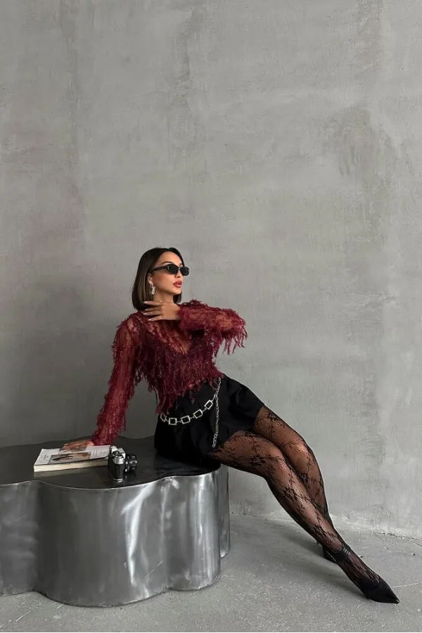 Hair Braided Wholesale Blouse - Burgundy | TOPSHOW | F1601