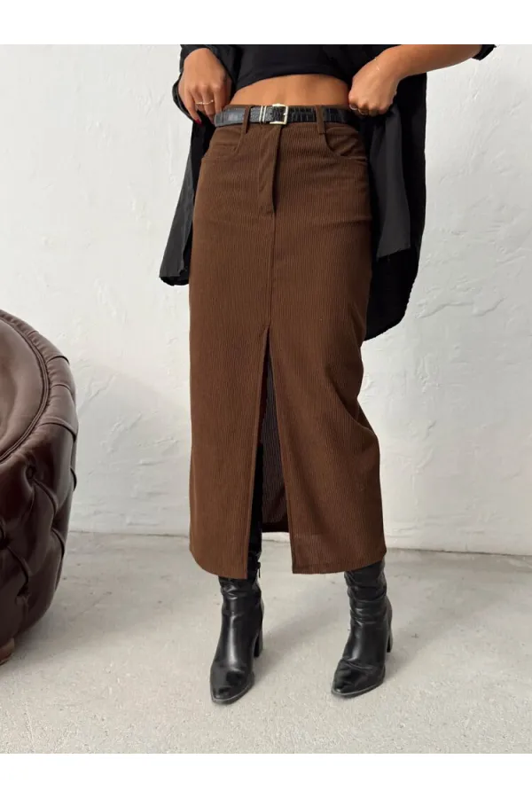 Jupe en velours côtelé Topshow en gros - Marron | F2033